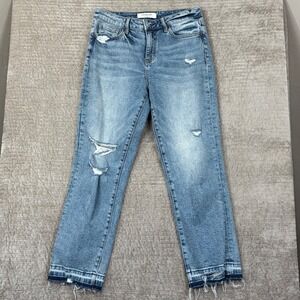 Lovervet by Vervet Distressed Denim Jeans Light Wash Cropped Raw Hem‎ Size 27